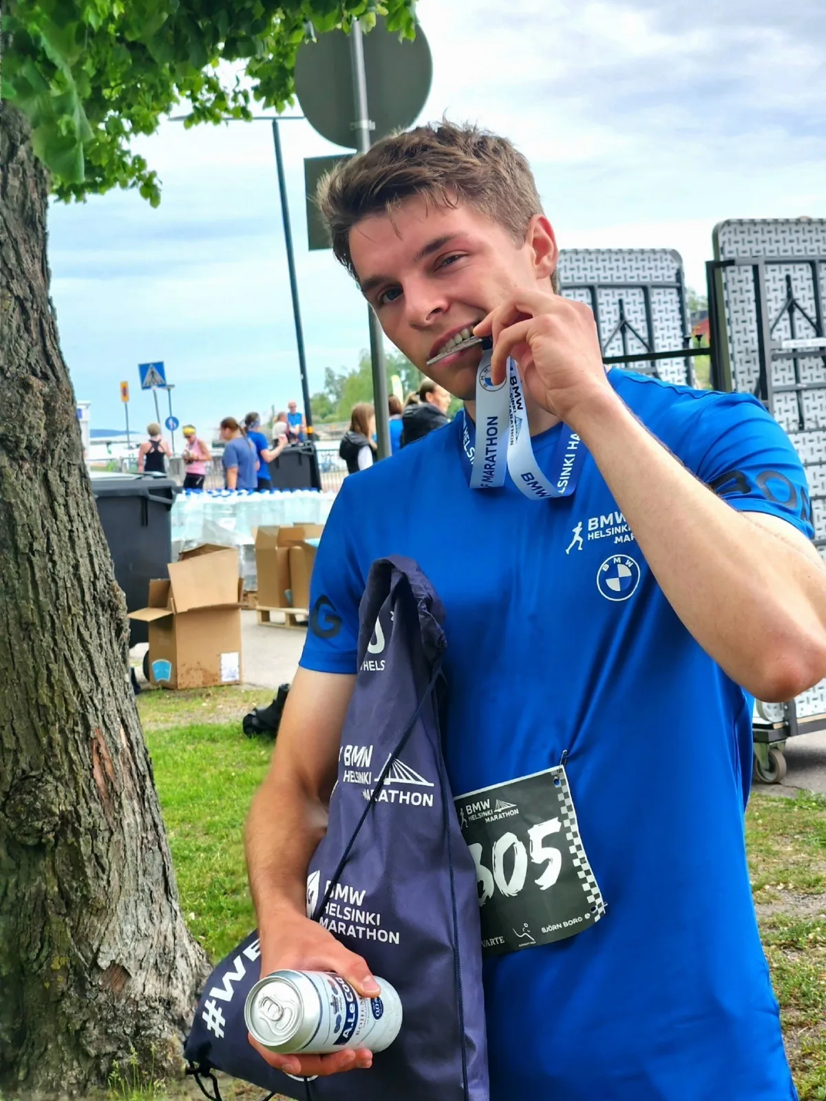 After finishing the Helsinki Marathon.