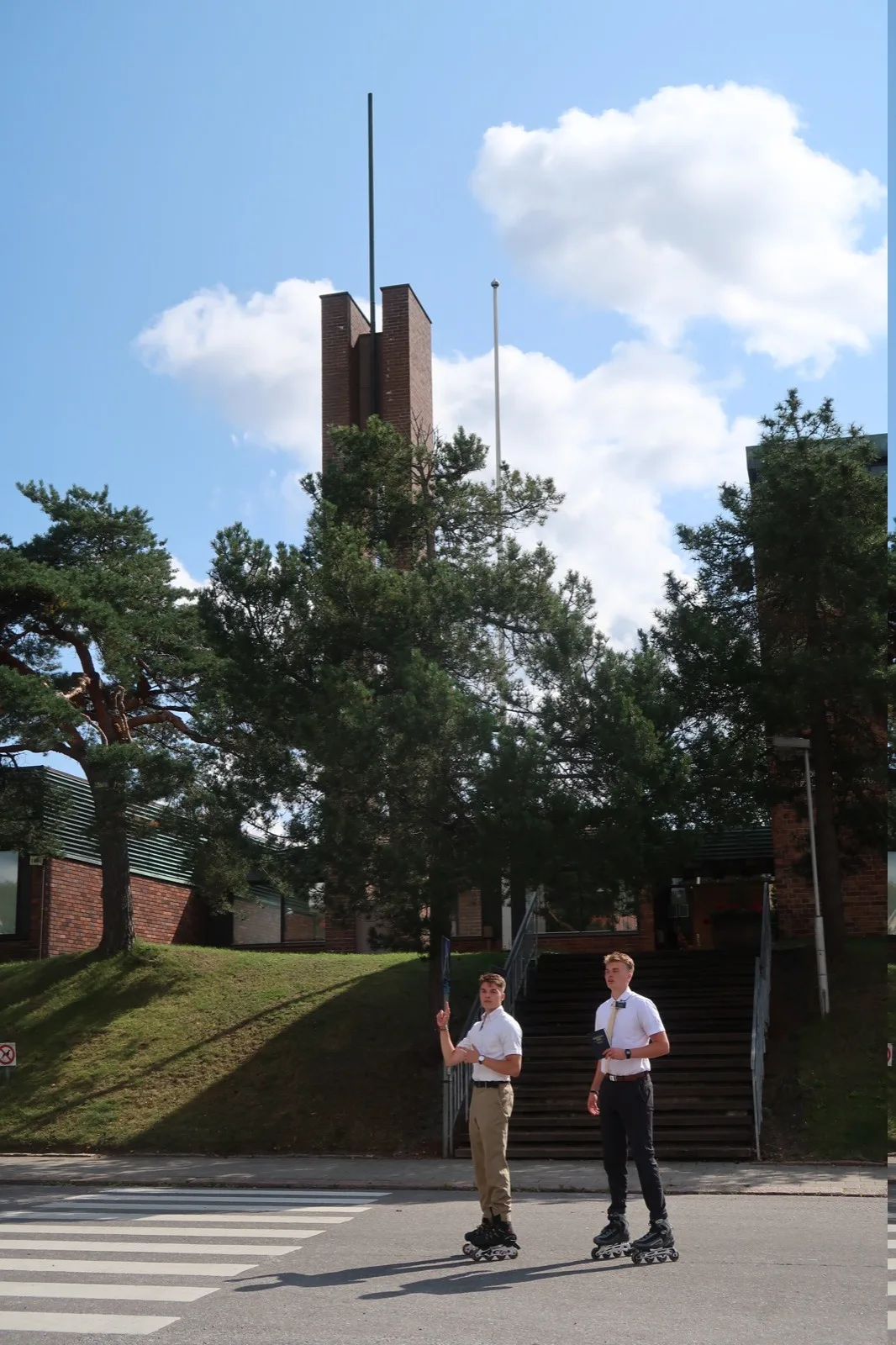 Rollerblading with a mission companion.
